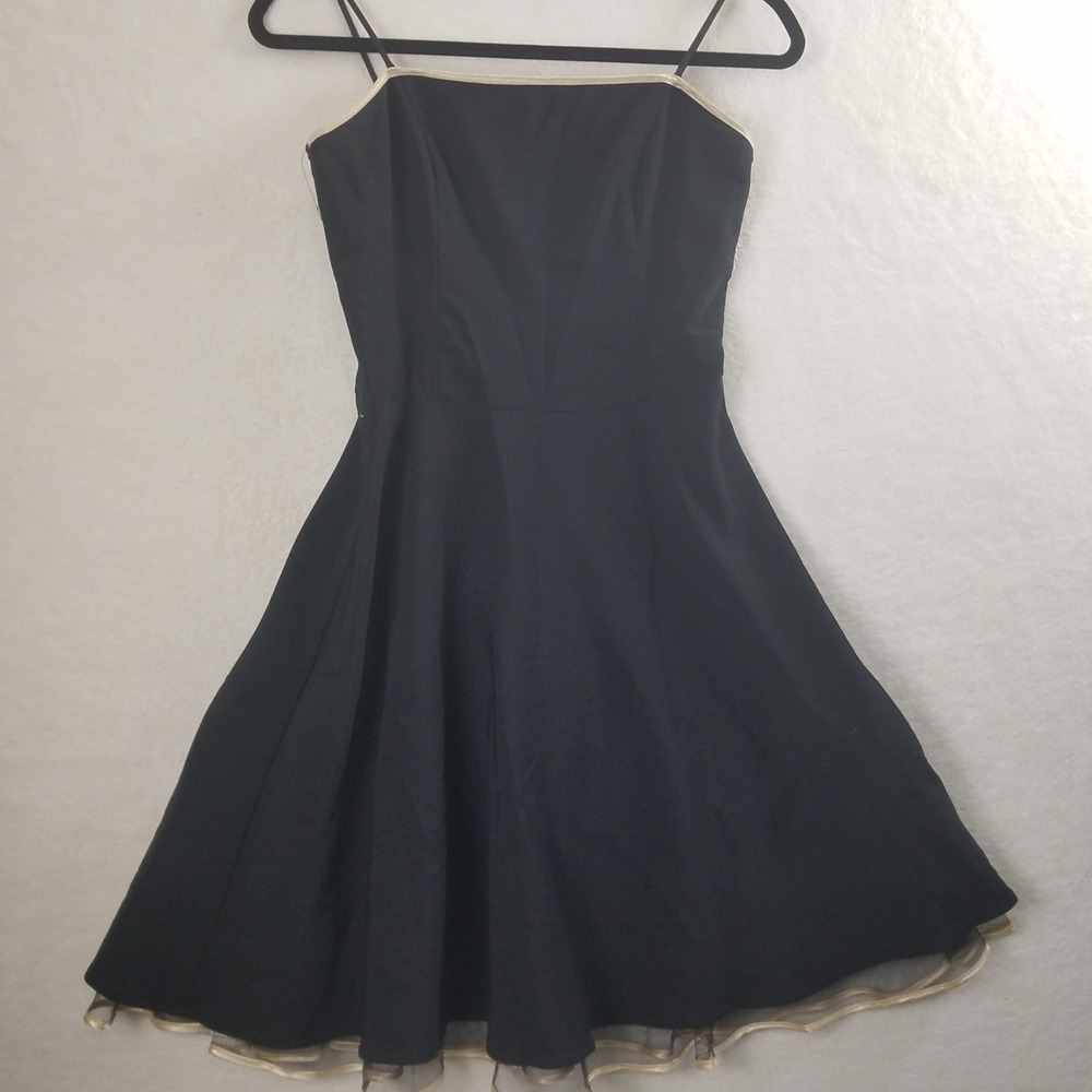 Steppin Out Black‎ Spaghetti Strap Flare Dress with Gold Trim Style 7904 women M